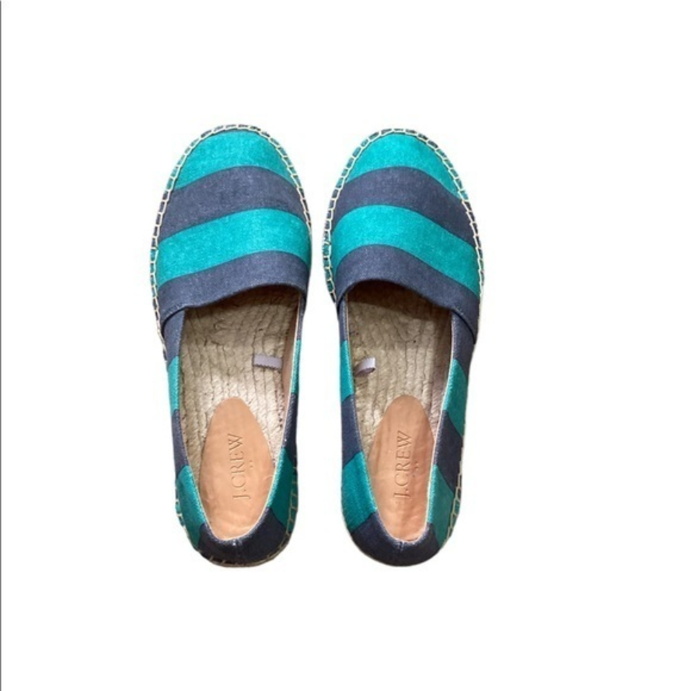 J. Crew Women’s Striped Canvas Slip-on Espadrilles Navy Blue‎ Green Size 8